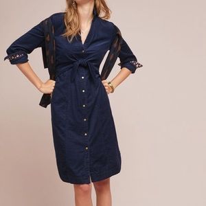Corduroy dress button up front with a front tie